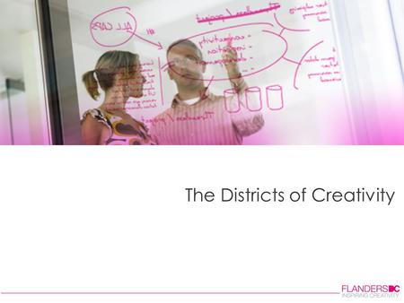 The Districts of Creativity. Creativity + entrepreneurship = innovation Technological Know How Societal, economical, market Know How New strategy New.