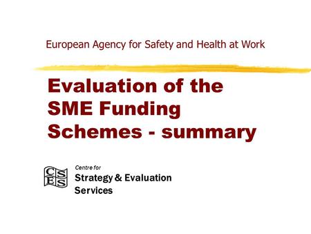 Centre for Strategy & Evaluation Services Evaluation of the SME Funding Schemes - summary European Agency for Safety and Health at Work.