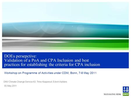 Workshop on Programme of Activities under CDM, Bonn, 7-8 May 2011