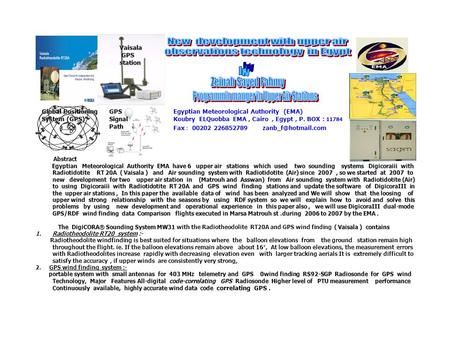 Abstract Abstract Egyptian Meteorological Authority EMA have 6 upper air stations which used two sounding systems Digicoraiii with Radiotidotite RT 20A.