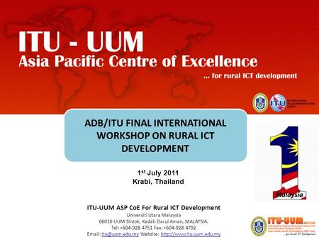 ADB/ITU FINAL INTERNATIONAL WORKSHOP ON RURAL ICT DEVELOPMENT