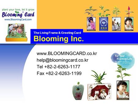 Blooming Inc. The Living Frame & Greeting Card  Tel +82-2-6263-1177 Fax +82-2-6263-1199.