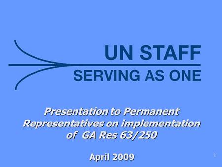 1 Presentation to Permanent Representatives on implementation of GA Res 63/250 April 2009 April 2009.