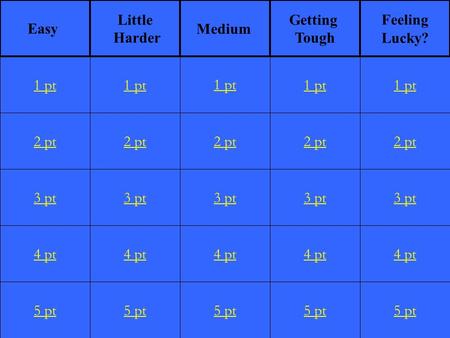 2 pt 3 pt 4 pt 5 pt 1 pt 2 pt 3 pt 4 pt 5 pt 1 pt 2 pt 3 pt 4 pt 5 pt 1 pt 2 pt 3 pt 4 pt 5 pt 1 pt 2 pt 3 pt 4 pt 5 pt 1 pt Easy Little Harder Medium.