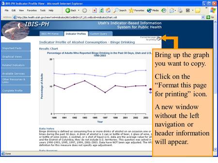 Bring up the graph you want to copy. Click on the Format this page for printing icon. A new window without the left navigation or header information will.