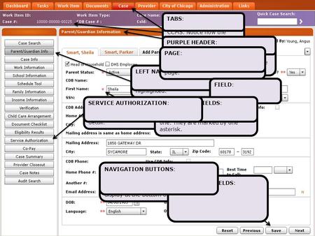 SERVICE AUTHORIZATION: This is what Care Schedules are called in CCMS. They will be reviewed later in more detail. TABS: Headings listed at the top of.