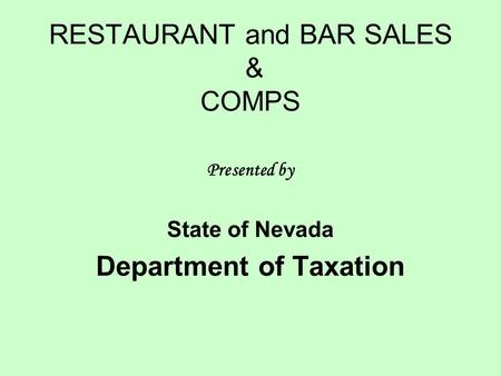 RESTAURANT and BAR SALES & COMPS