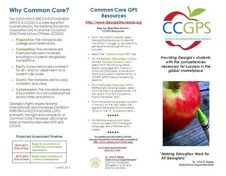 Providing Georgias students with the competencies necessary for success in the global marketplace Making Education Work for All Georgians Dr. John D. Barge.