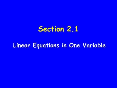 Linear Equations in One Variable