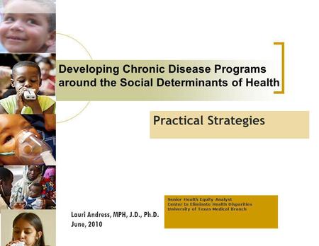 Practical Strategies Lauri Andress, MPH, J.D., Ph.D. June, 2010 Senior Health Equity Analyst Center to Eliminate Health Disparities University of Texas.