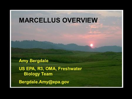 MARCELLUS OVERVIEW Amy Bergdale US EPA, R3, OMA, Freshwater Biology Team