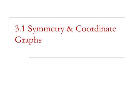 3.1 Symmetry & Coordinate Graphs