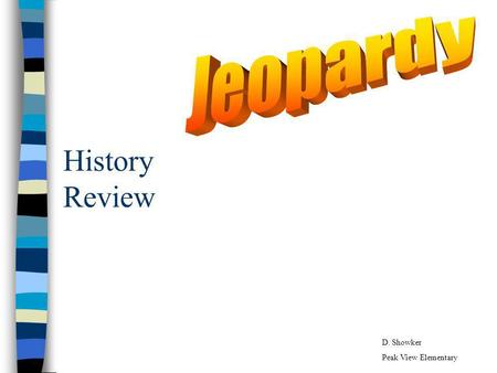 History Review D. Showker Peak View Elementary SOL History Jeopardy Map Parts More Map Locations Q $100 Q $200 Q $300 Q $400 Q $500 Q $100 Q $200 Q $300.