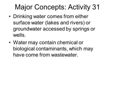 Major Concepts: Activity 31