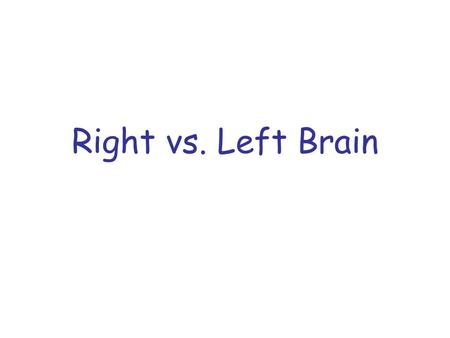 Right vs. Left Brain. This theory of the structure and functions of the mind suggests that the two different sides of the brain control two different.