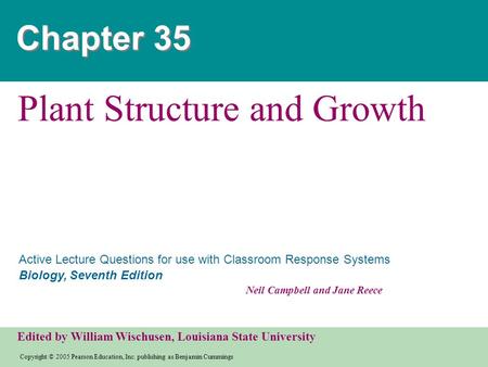 Copyright © 2005 Pearson Education, Inc. publishing as Benjamin Cummings Active Lecture Questions for use with Classroom Response Systems Biology, Seventh.