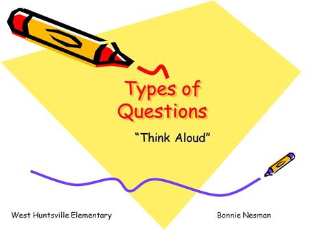 Types of Questions Think Aloud Bonnie NesmanWest Huntsville Elementary.