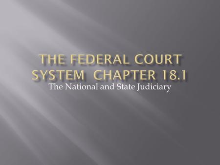 The National and State Judiciary. Plaintiff: someone who brings a legal complaint Defendant: someone who is accused of wrong doing Burden of proof: what.