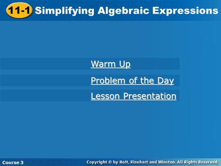 Simplifying Algebraic Expressions