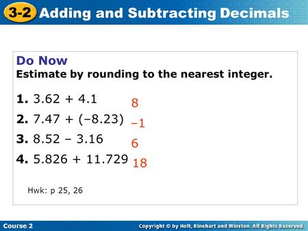 Adding and Subtracting Decimals