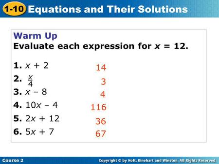 Equations and Their Solutions