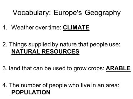 Vocabulary: Europe's Geography