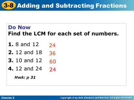 Adding and Subtracting Fractions