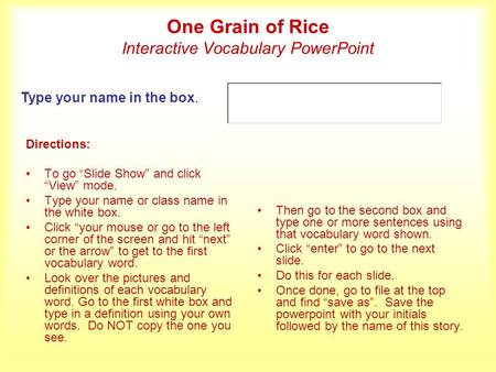 One Grain of Rice Interactive Vocabulary PowerPoint