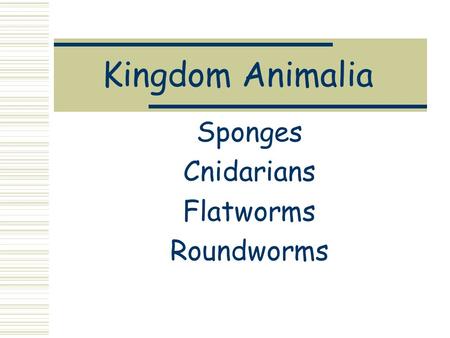 Sponges Cnidarians Flatworms Roundworms