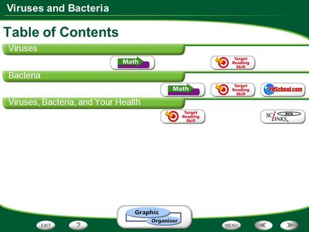 Table of Contents Viruses Bacteria Viruses, Bacteria, and Your Health.