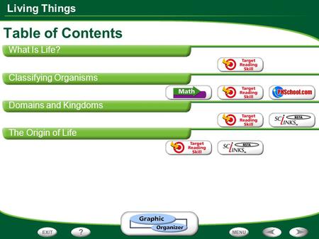 Table of Contents What Is Life? Classifying Organisms