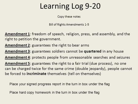 Copy these notes Bill of Rights Amendments 1-5