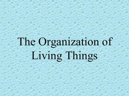 The Organization of Living Things