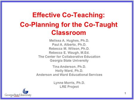 Effective Co-Teaching: Co-Planning for the Co-Taught Classroom