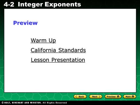 Preview Warm Up California Standards Lesson Presentation.