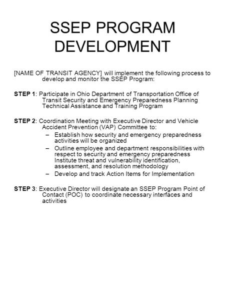 SSEP PROGRAM DEVELOPMENT