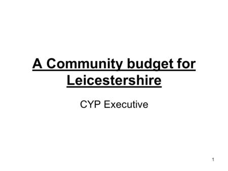 1 A Community budget for Leicestershire CYP Executive.