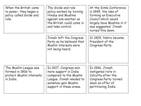 When the British came to power, they began a policy called divide and rule. The divide and rule policy worked by turning Hindus and Muslims against one.