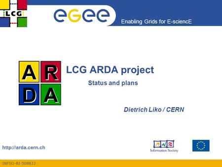 INFSO-RI-508833 Enabling Grids for E-sciencE  LCG ARDA project Status and plans Dietrich Liko / CERN.