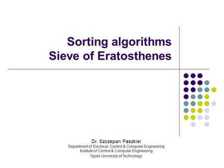 Sorting algorithms Sieve of Eratosthenes