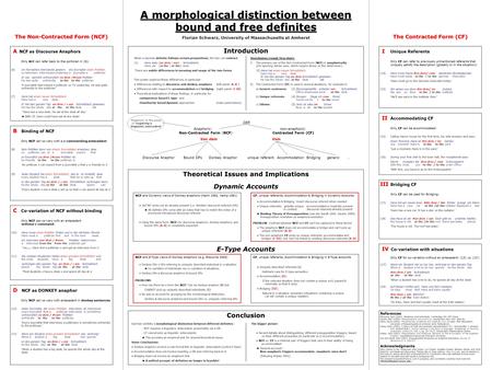 A morphological distinction between bound and free definites Florian Schwarz, University of Massachusetts at Amherst A NCF A NCF as Discourse Anaphors.