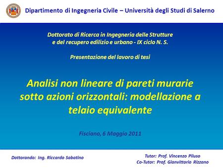 Dipartimento di Ingegneria Civile – Università degli Studi di Salerno