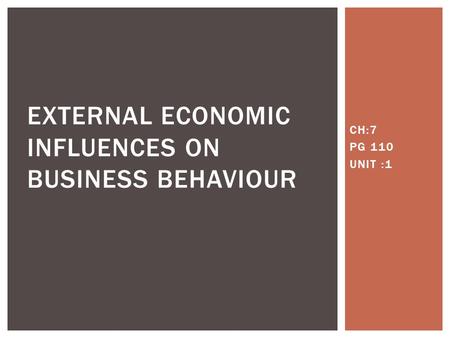 EXTERNAL ECONOMIC INFLUENCES ON BUSINESS BEHAVIOUR