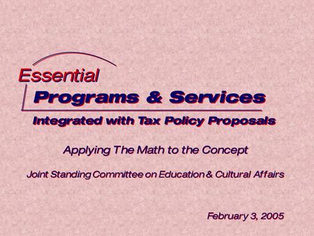 Programs & Services Integrated with Tax Policy Proposals Programs & Services Integrated with Tax Policy Proposals Essential Applying The Math to the Concept.