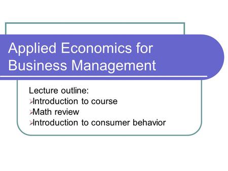 Applied Economics for Business Management