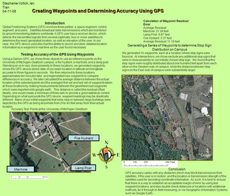 Creating Waypoints and Determining Accuracy Using GPS Testing Accuracy of the GPS Using Waypoints Using a Garmin GPS, we chose three objects to use as.