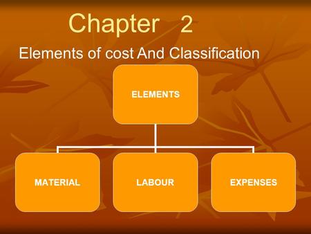 Chapter 2 Elements of cost And Classification.