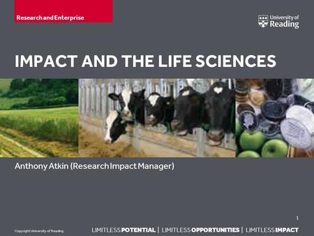 LIMITLESS POTENTIAL | LIMITLESS OPPORTUNITIES | LIMITLESS IMPACT Copyright University of Reading IMPACT AND THE LIFE SCIENCES Anthony Atkin (Research Impact.