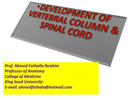 Prof. Ahmed Fathalla Ibrahim Professor of Anatomy College of Medicine King Saud University