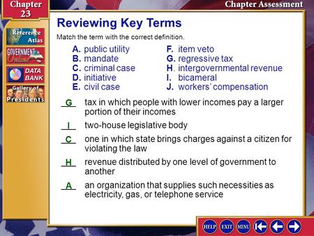 Reviewing Key Terms Match the term with the correct definition.